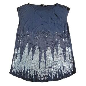 The Limited Sleeveless Christmas Tree Top S Black Silver Sequin Holiday Sparkle